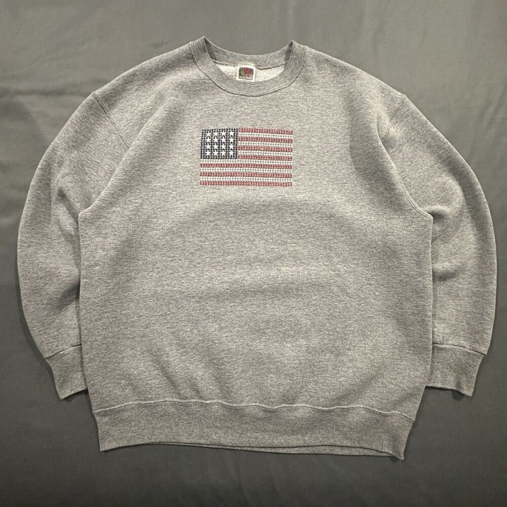 Vintage Fruit of the Loom Sweatshirt USA Flag Crewneck Rhinestone American 90s